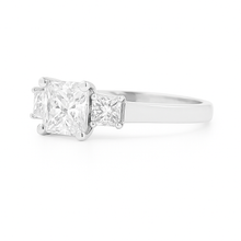 1.40ct Three Stone Princess Cut 18k White Gold Diamond Engagement Ring