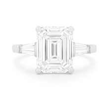 4.28ct Three Stone Emerald Cut Platinum Diamond Engagement Ring