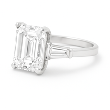 4.28ct Three Stone Emerald Cut Platinum Diamond Engagement Ring