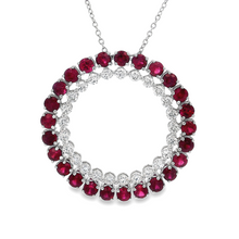 18k White Gold Diamond & Ruby Circle Pendant