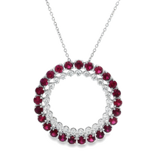 18k White Gold Diamond & Ruby Circle Pendant