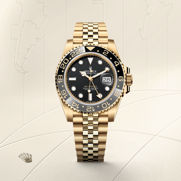 Rolex GMT-Master II in 18 ct yellow gold, M126718GRNR-0001 - H.L. Gross Jewelers